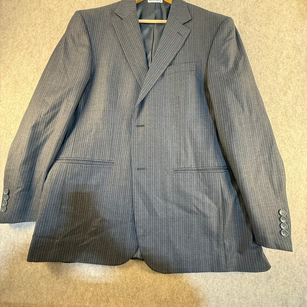 Geoffrey Beene Mens Grey Pinstripe Two‎ Button Suit Jacket Blazer 46R